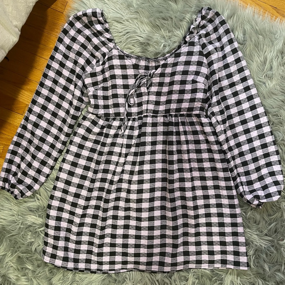 WILD FABLE purple & black checkered dress